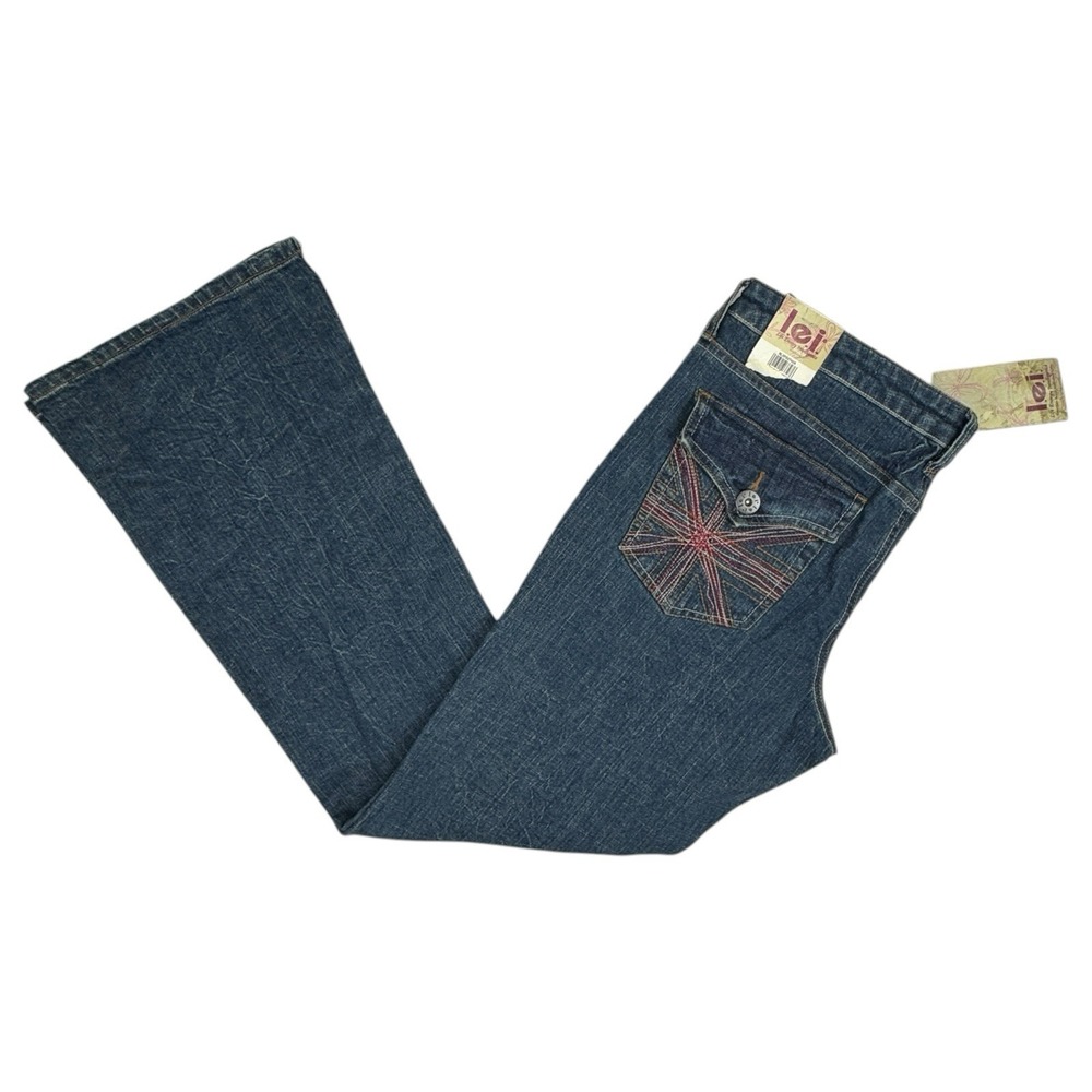 L.e.i. Jeans Womens 15 Chelsea Low Rise Flare VTG Eagle Embroidered‎ Blue NWT